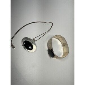 Vtg Signed Jules Perrier Atelier Sterling Silver Modernist Cuff Bracelet Set